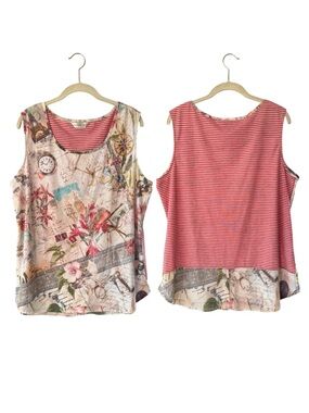 Women’s Colorful Postcard Sleeveless Mixed-Print Layered Tank Top Size XL